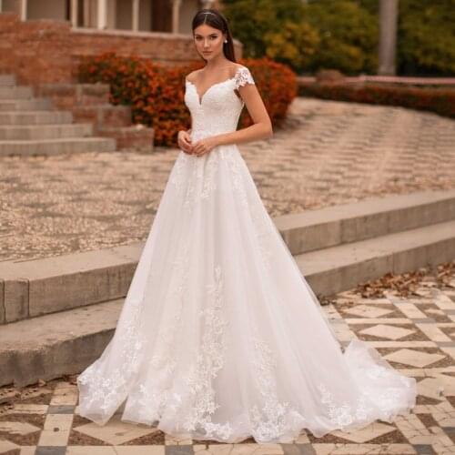Thinyfull Princess Wedding Dresses A Line Sweetheart Off The Shoulder Bride Dresses Tulle Lace Appliques Vestidos de novia 2020