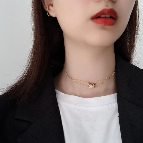 Wavy smooth diamond pattern choker necklace for women French style 925 sterling silver simple short necklace clavicle chain