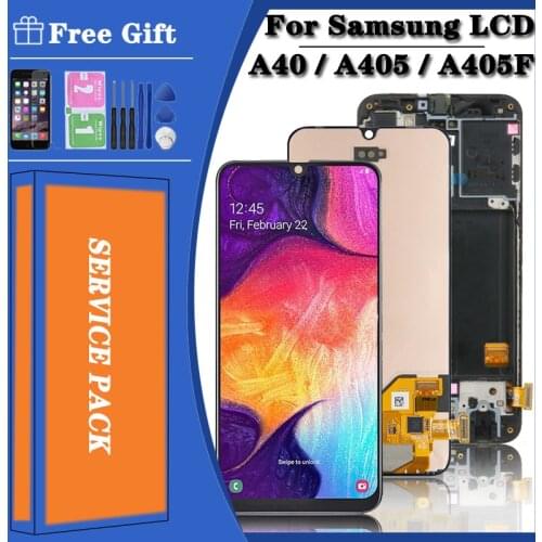 100%Super AMOLED For Samsung A40 LCD 2019 A405 LCD display touch Screen Digitizer Assembly replacement repair parts with frame