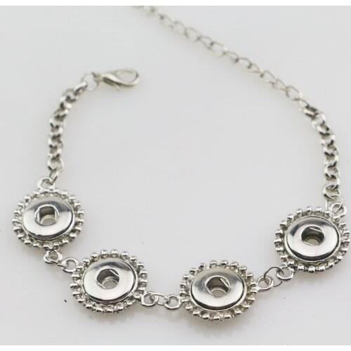 1pcs hot sale four metal 12mm metal snap button charm bracelets silver chain link lobster clasp snap bracelet jewelry