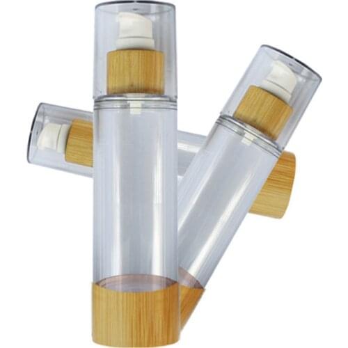 100 x 30ml 50ml 80ml 120ml Bamboo Empty Plastic Cosmetic Sample Containers Emulsion Lotion Bamboo Vacuum Airless Pump Bottles