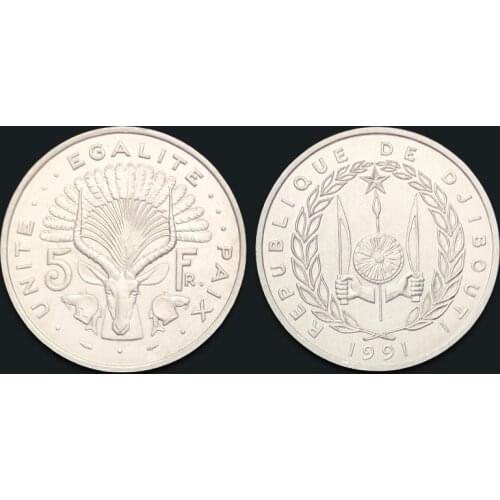 Djibouti 5 francs 1991 Genuine Original Coins 100% Real Issuing Collection Coins Unc Africa
