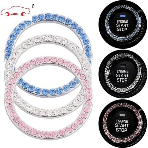 2PCS Rhinestone Car Ignition Key Ornament Ring Auto Start Engine Button Decoration Night Knight