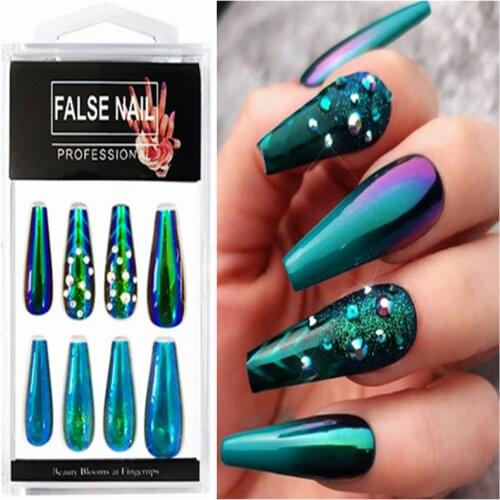 20pcs Detachable Long Coffin Fake Nail Dizziness Laser Mirror Gradient Ballet Full Nail Art Tips Colorful Artificial False Nails