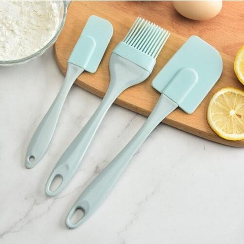 3pcs Rubber oil brush scraper set multifunction Kitchen Baking tools Cake spatula brush set Green pink