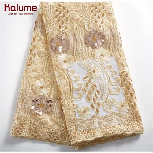 Kalume African Tulle Lace Fabric 2021 High Quality Sequins French Milk Silk Fabric Tissue Nigerian Lace Fabric For Wedding H2427