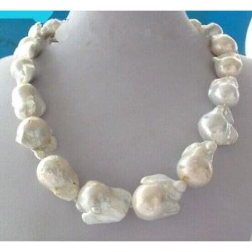 Free shipping ! White Unusual Baroque Pearl Necklace disc Clasp 18 "