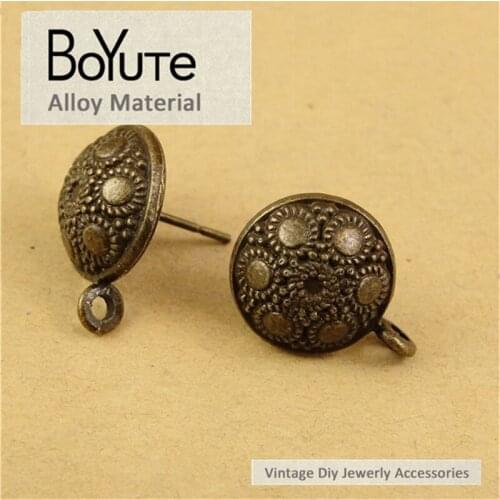 BoYuTe (30 Pieces/Lot) 12MM Vintage Style Antique Bronze Plated Zinc Alloy Materials Ear Stud Pendant Diy Jewelry Findings