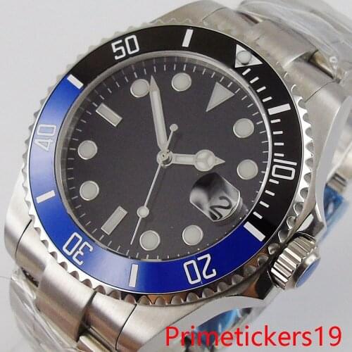 43mm black no logo dial sapphire glass stainless steel case fit NH35 miyota movement with rotating bezel
