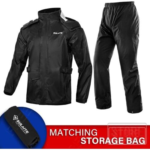 Black Motorcycle Raincoat Split Motorbike Rain Suit Moto Raincoat Rain Coat Jacket Pants High Quality Waterproof Biker Rain Set