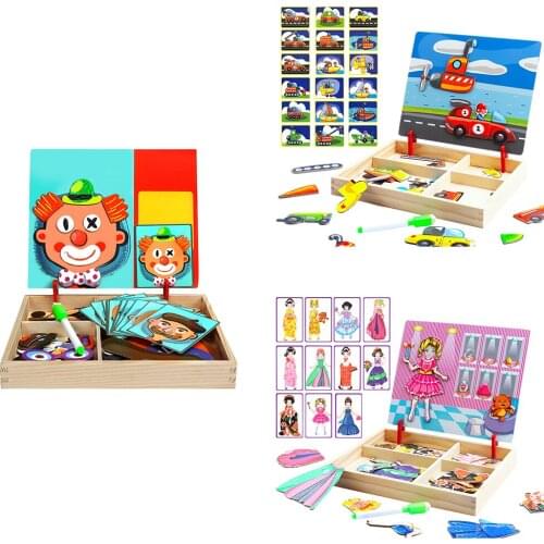 Toddlers Wood Magnetic Drawing Board Educational Toys Children Jigsaw Puzzle Games Gifts Halloween Christmas Age 3+ Year Old
