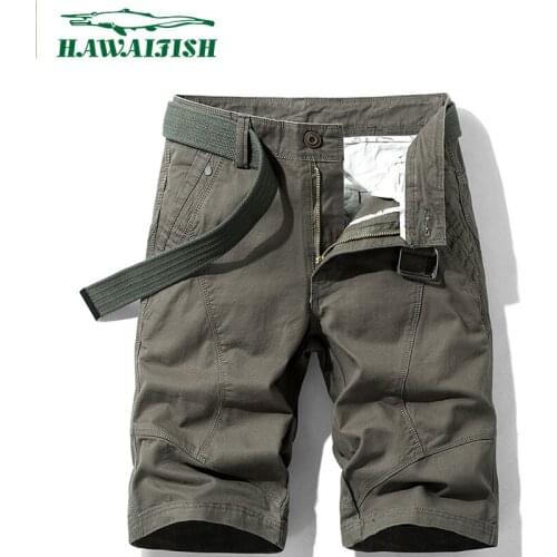 Hawaifish brand Mens Cargo Shorts summer high quality solid color shorts for men Half Pants Mid Waist Drawstring Loose Short