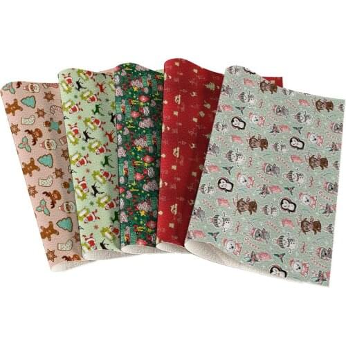 Faux Leather Cartoon Christmas Plaid Print A4 22x30 Cm DIY Sewing Garment Hair Bow Bag