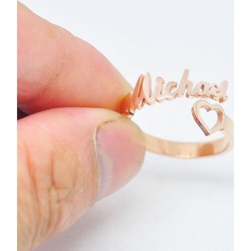 Custom Heart Name Ring Adjustable Size Stainless Steel Rose Gold Personalized Wedding Rings For Women Jewelry Bridesmaid Gifts