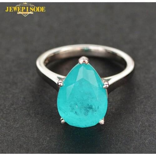 Jewepisode Charms Water Drop Shape Paraiba Tourmaline Gemstone Rings for Women Anniversary Party Fine Jewelry Ring Drop Shipping