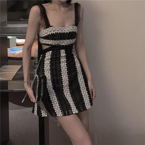 Summer Sexy Dress Women 2021 Hollow Out Bodycon Striped Tunic Spaghetti Strap Evening Party Club dress Fashion Bandage Femme