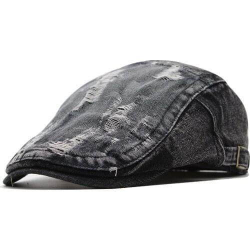Solid Washed Denim Flat Men women Cap Blank Vintage Newsboy Style Ivy Cap Cabbie Gatsby Peaked Cap Beret Hat Jean Summer Visor