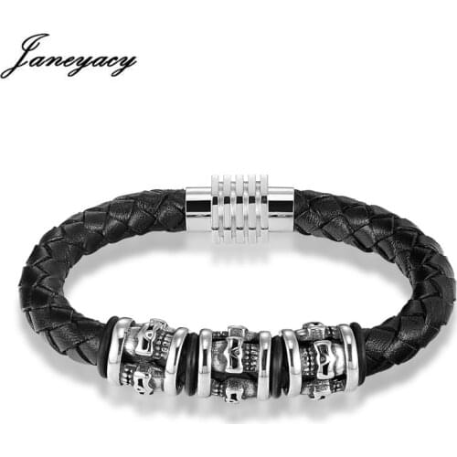 Janeyacy Brand 2018 Fashion Men Bracelet Rock Punk Skull head Bracelet womens Stainless Steel Bracelet Bracelet