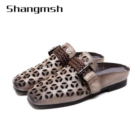 Soft Comfortable Hollow Full Genuine Leather Shoes Woman Sandals Flat Shoes Summer Casual Shoes Sneaker Fashion Sandals 6605