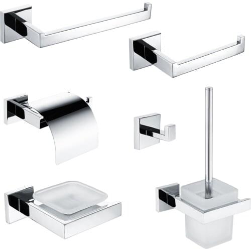 Stainless Steel 304 Bathroom Accessories Set Towel Bar Robe Hook Toilet Paper Brush Holder Towel Ring Soap Dish Polished Finish