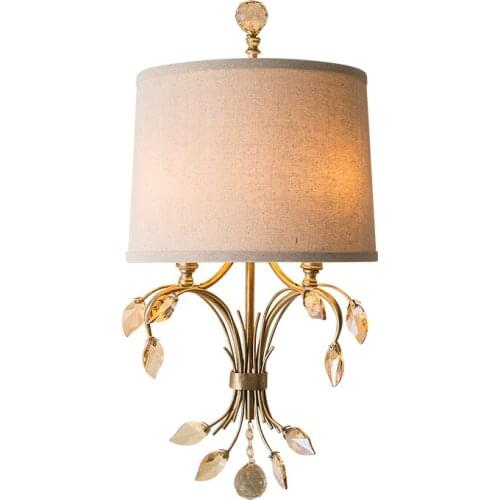 American country crystal wall lamp wrought iron bedroom study living room retro wrought iron flower branch wall lamp