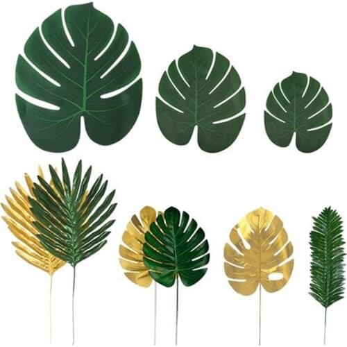 Newly 60Pcs Artificial Tropical Palms Leaves Hawaiian Party Summer Jungle Theme Party Decor Wedding Birthday Table Decor