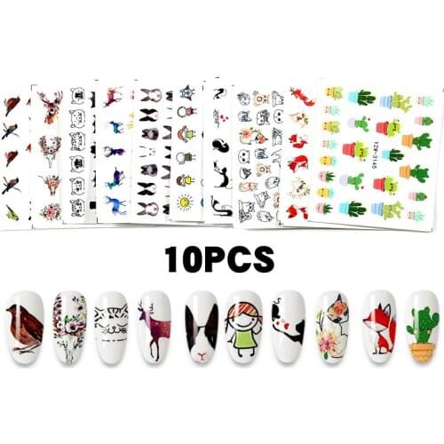New Pet Plant Graphics Design Water Nail Stickers Cactus Fox Cat DIY Slider Nail Art Foil Decals Manicuring Stickers for Nails