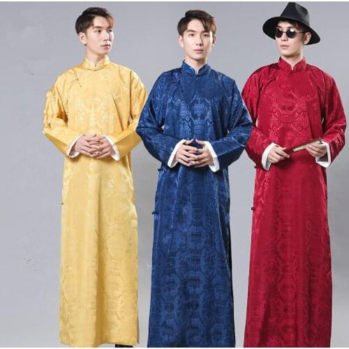New design traditional Chinese Clothing Men Cheongsam embroidered gown male Hanfu Tang suit Costume Republic of China Gown Dress