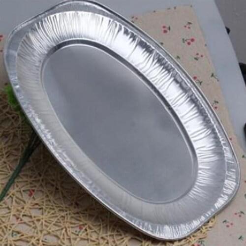 20pcs Disposable Oval Serving Plates Aluminium Foil Tray Serving Dishes Tableware for Catering BBQ Banquet Parties (Random Style