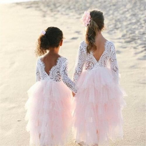 0-5Y Lace Cake Tutu Luxuriant Girls Kids Wedding Baby Kid Girl Dress Princess Party Pageant Dress Lace long Sleeve Elegant Dress