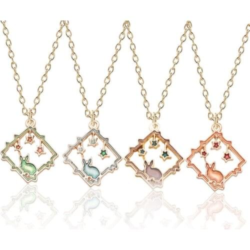 Cute Girls Enamel Rabbit Star Choker Necklace Women Korea Style Gold Color Starry Sky Pendant Necklace Female Jewelry Party Gift
