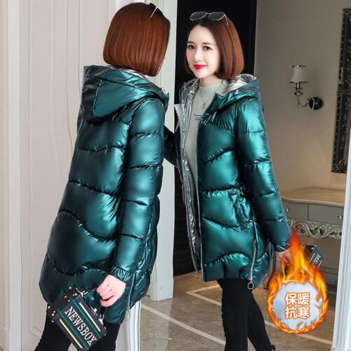 Disposable Cotton Coat Womens Bright Face 2021 Padded Jacket Womens Mid-Length Winter Loose Colorful Hooded Female Outerwear