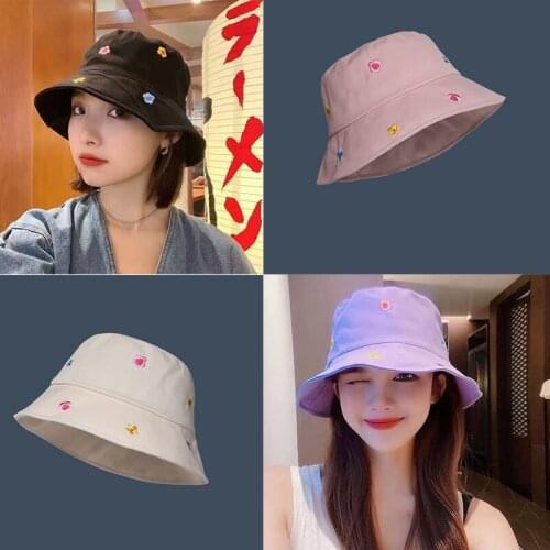2021 New Fashion Cotton Flower Embroidery Bucket Hat Fisherman Hat Outdoor Travel Hat Sun Cap Hats For Men and Women