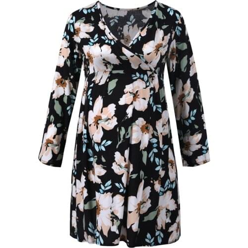 Maternity Dresses Summer Pregnant Women Clothes Pleated Flower Long Sleeve Maternity Casual Dress Zwangerschaps Kleding