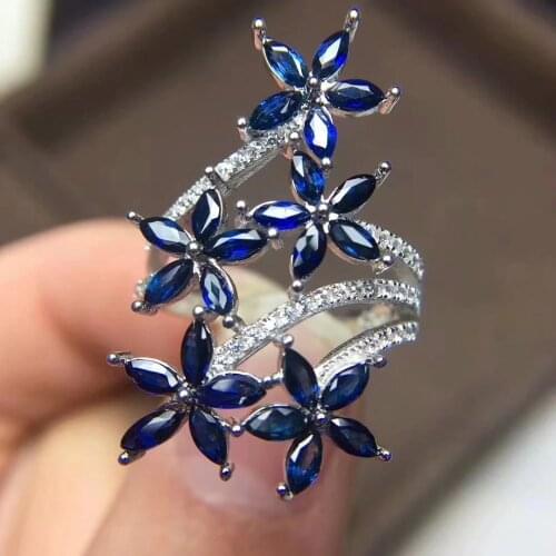 Luxury fashion big Natural sapphire ring live 925 pure silver, anti-allergy index finger, big ring, birthday gift