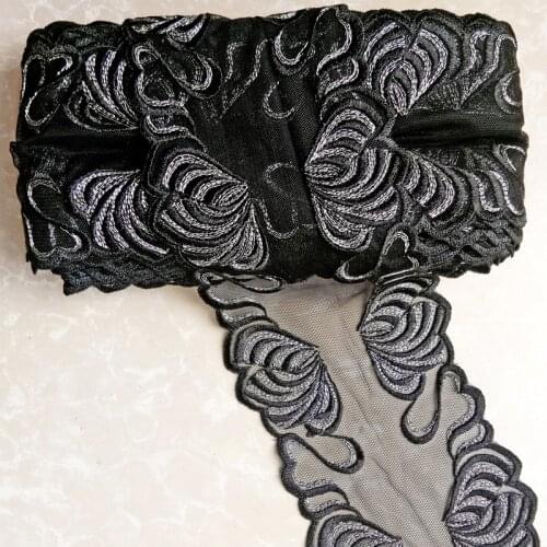 20meters Mesh Embroidered Ribbon Flowers Black Lace Fabric Edge Trim Dress Guipure DIY Clothing Accessories 12cm