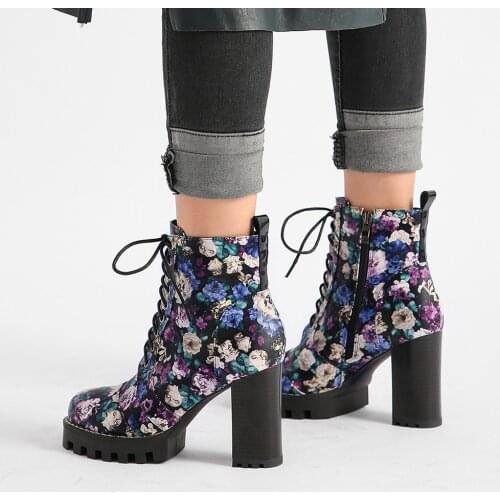 Fashion Women Spring Fall Winter Platform Shoes Ladies Leather High Heels Ankle Boots Round Toes Chunky Heels Zipper Short Boots