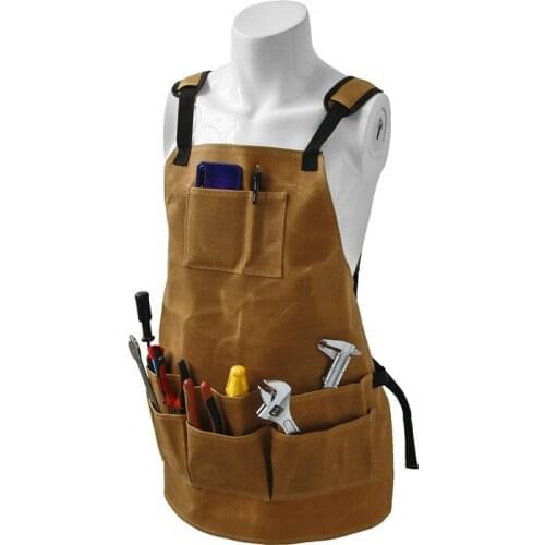 Waterproof Wet Wax Canvas Work Apron Housework Woodworking Electrician Waterproof Garden Wear-resistant Multi-pocket