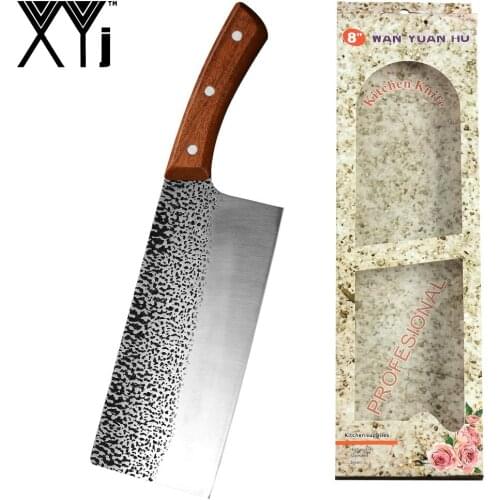 XYj 8 Inch High Quality Stainless Steel Chinese Meat Cleaver Chopping Slicing Cutting Tool Household Accessory With Giftbox