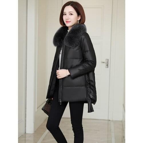 Genuine 200% Leather Jacket Women Winter Real Fox Fur Collar Sheepskin Duck Down Coat Female Korean Leather Jackets 2022