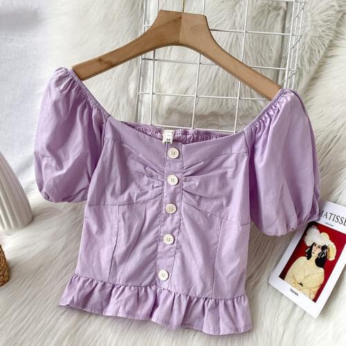 Large size womens 200 kg fat sister summer new fashion aging bubble sleeve shirt French temperament shirt woman