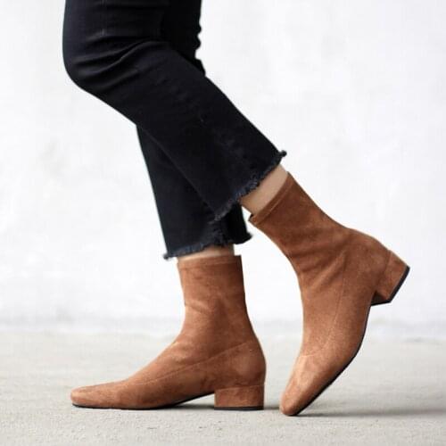 Women Boots British style plus size stretch boots casual flock European and American boots women Pigskin lining insole