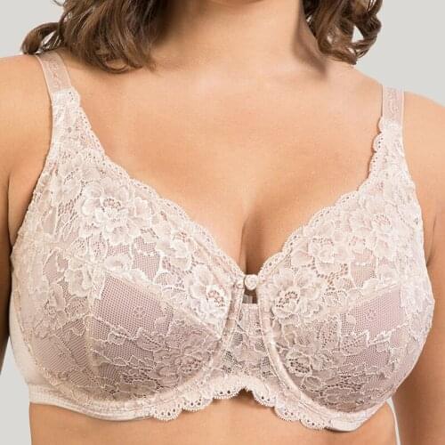 Womens Lace Sheer Minimizer Bra Full Coverage Non-padded Underwire Plus Size Full Figure Unlined Ligerie 34 36 38 40 DD E F G H