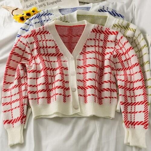 Autumn Button Up Crop Cardigan Women Sexy V-neck Single Breasted Slim Striped Knitted Sweater Tops Ladies Elegant Knitted Coat