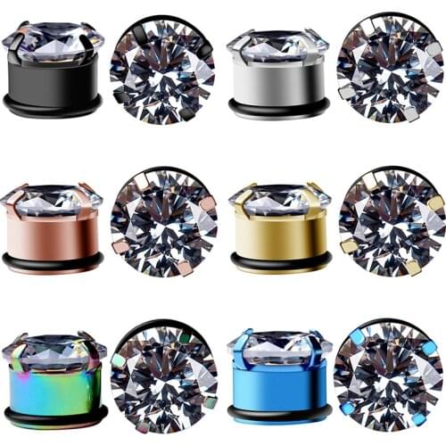 1Pair Zircon Stainless Steel 5-20mm Ear Gauge Plugs Earring Gold Ear Piercing Tunnels Ucho Black Strechers Expander Oreja