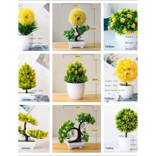 1pc Multi Style Artificial Plants Potted Bonsai Yellow Fake Flowers Potted Ornaments for Home Garden Decor Party Hotel Decor