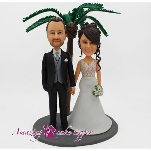 2019 AMAZING CAKE TOPPER Witness the love of the coconut tree wedding And Groom Gifts Ideas Customized Figurine Valentines Day