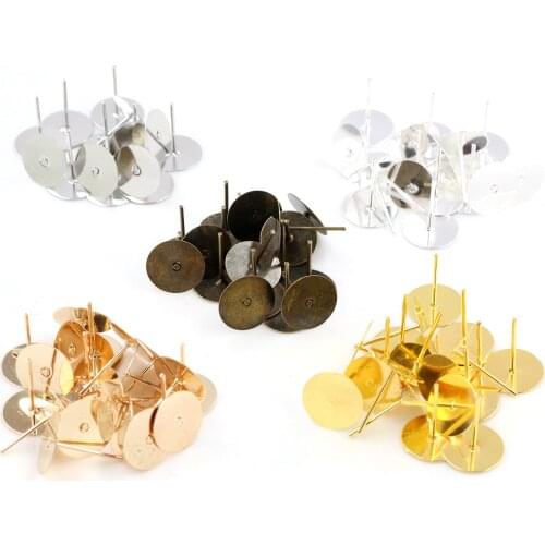 8mm 100pcs/Lot 5 Colors Plated Stainless Iron Earring Studs blank base Earring Post (with Stopper) Base,Fit 8mm Glass Cabochons