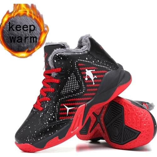 Winner Boys Basketball Shoes Jordan Retro Leather Warming Sneakers Children Cotton Shoes Anti-slip Training Sports Shoes Outdoor
