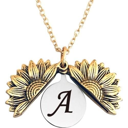 26 English Letters Sunflower Pendant Necklace Gold Color Long Chain Choker Necklace For Women Men Charm Party Jewelry Gifts